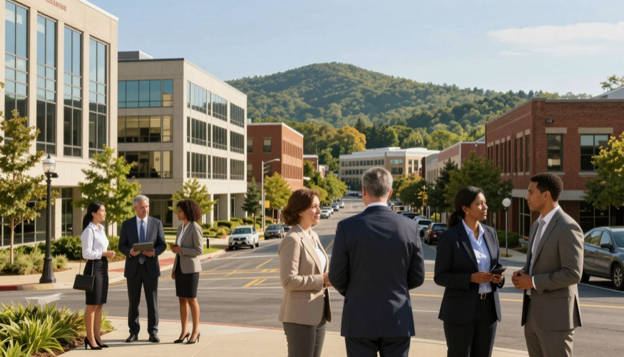 a group of people walking down the street