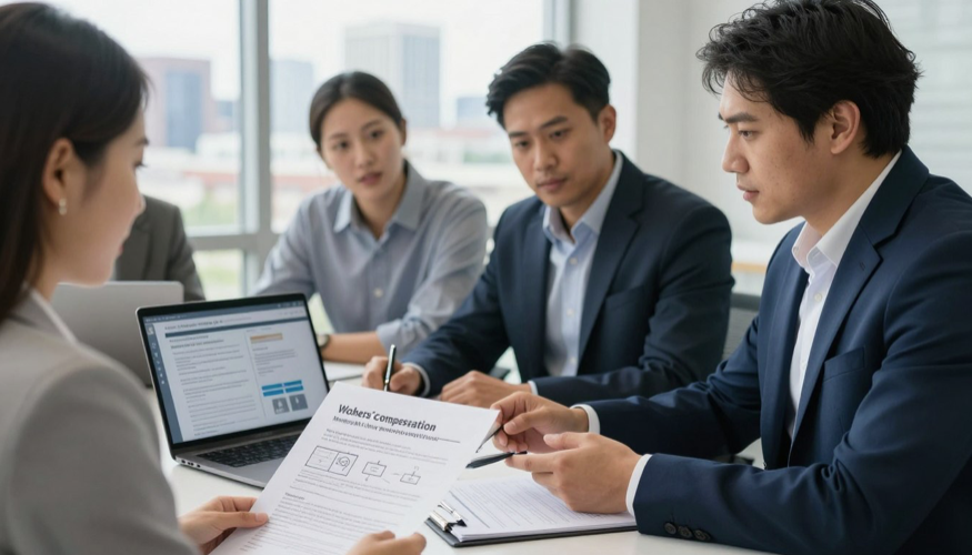 a group of people looking at a laptop