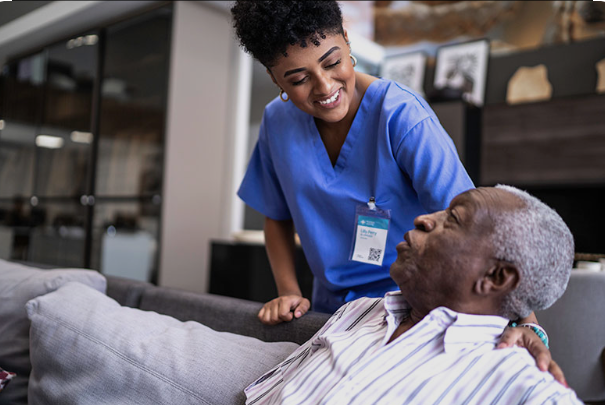 a man in a blue shirt